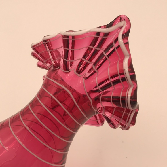 VTG Blown Cranberry Glass Jack in the Pulpit Vase w/ Applied White Striping - Picture 6 of 9